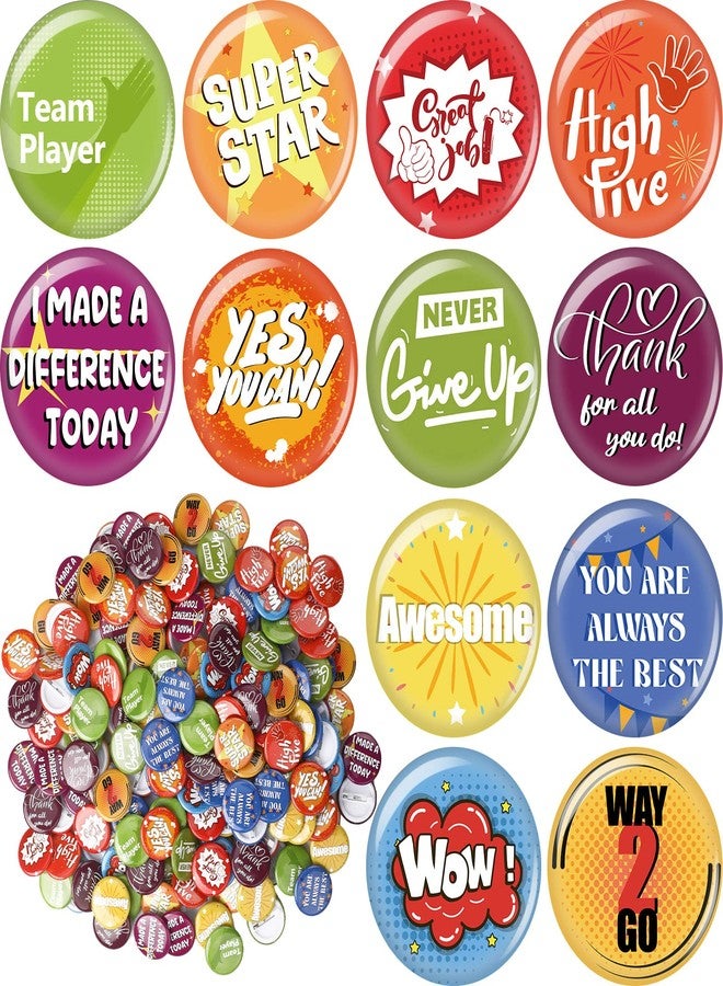 Highergo 204 Pcs Reward Button Pins Mini Recognition Round Motivational Buttons Bulk Appreciation Encouragement Pin Badges Good Job Team Award for Employees Kids Students Workers Gifts - Image 1